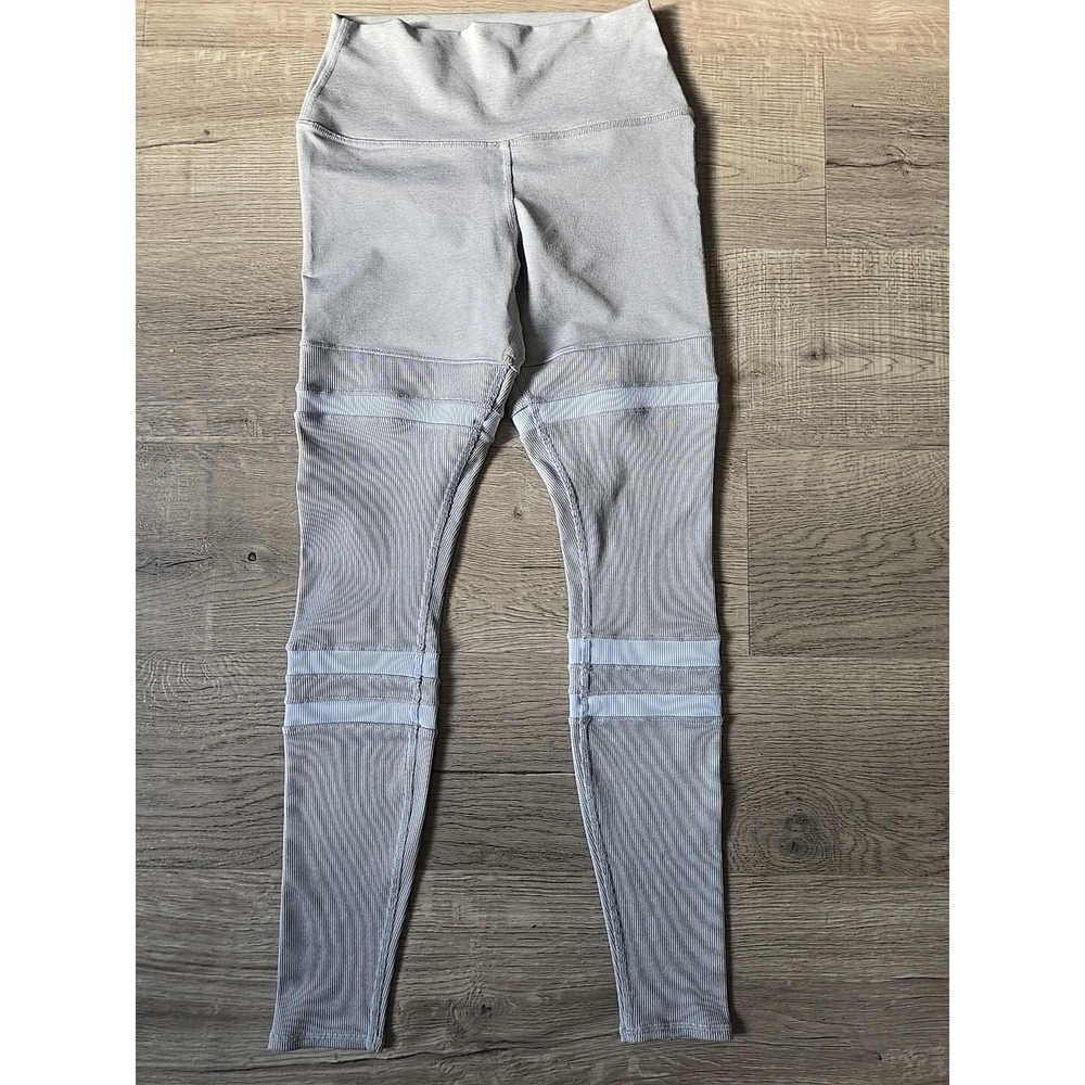 Alo Seamless High-Waist Two‎ Tone Ribbed Gray & White Striped Contour Legging XS